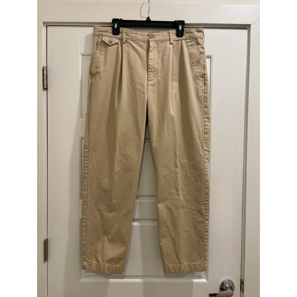 Club Room Khaki Herringbone Pleated Chino Pants Tan Cotton Trousers Mens 36x28